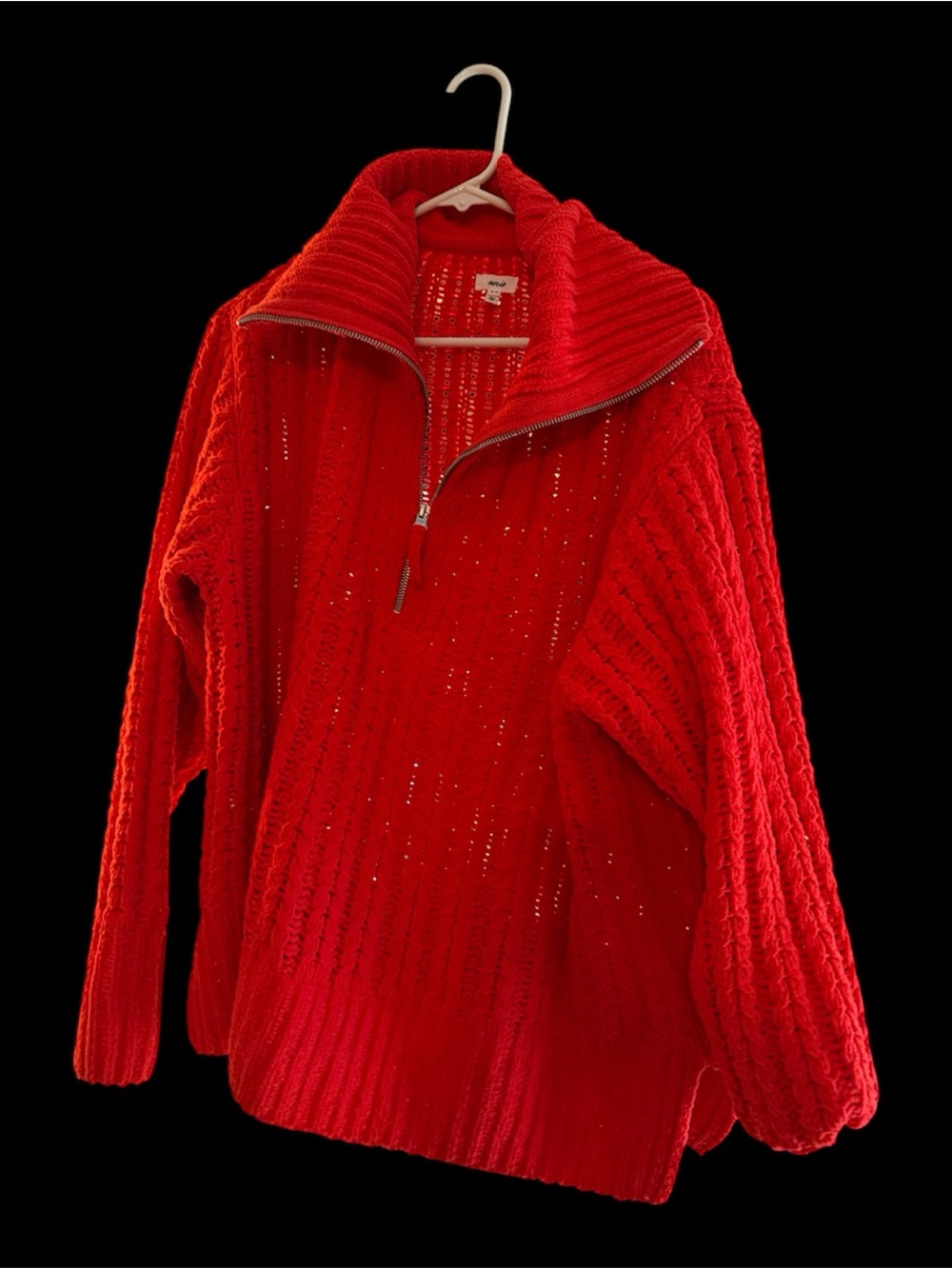 aerie Red Cable-Knit V-Neck Half-Zip Sweater